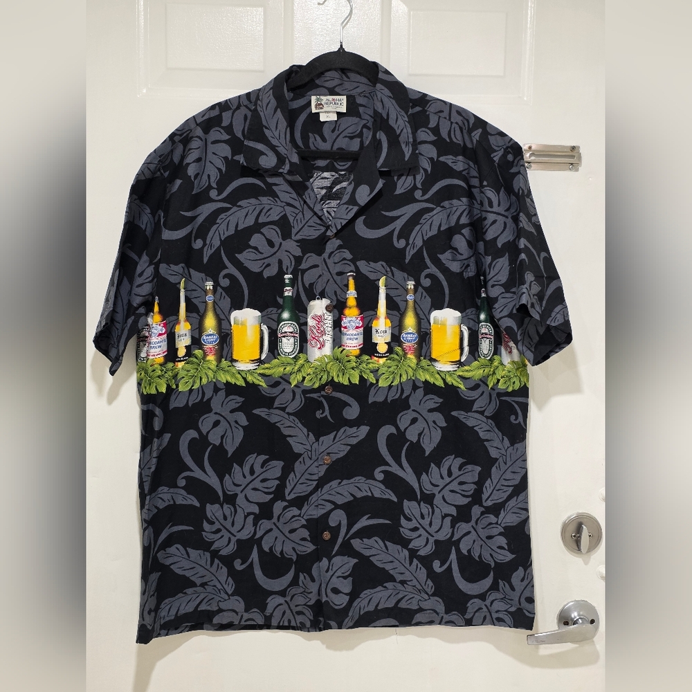 Aloha Republic Men's Hawaiian Shirt Multicolor Beer Cocktail XL Vintage